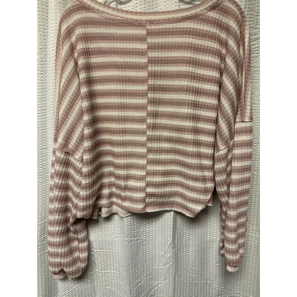 Peach Love California Women's Drop Shoulder Waffle‎ Knit Oversized V Neck Size M
